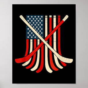 Affiche Drapeau USA Bâtons de Hockey Joueur de Hockey sur