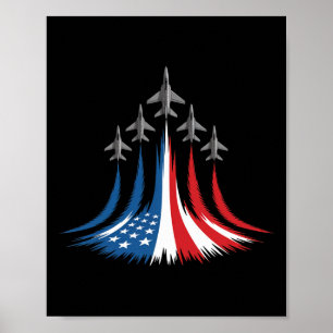 Affiche Drapeau Usa Bleu Blanc Rouge Avions De Combat 4 Ju