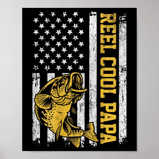 Affiche Drapeau Usa Bobine Papa Cool Design de pêche patri (Devant)