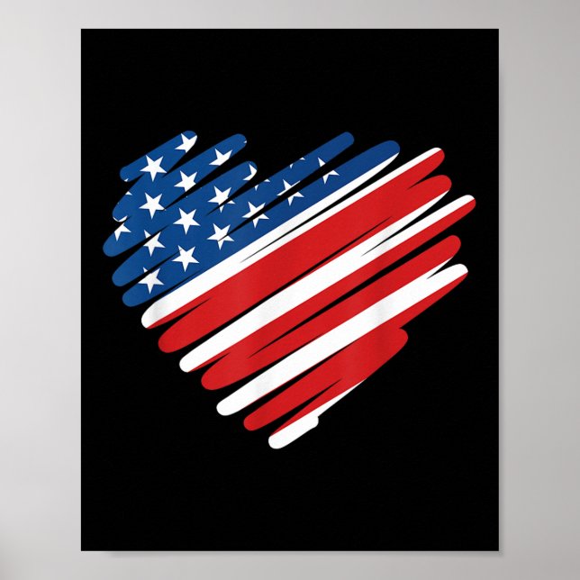 Affiche Drapeau Usa Cœur Américain Patriotique Jour de la  (Devant)