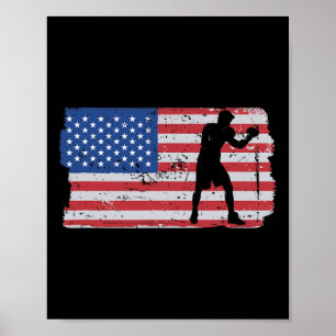 Affiche Drapeau Usa Combattant Mma Kickboxing Boxe Combat