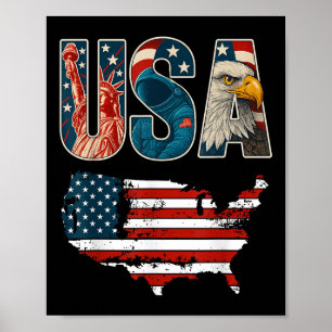 Affiche Drapeau Usa États-Unis Patriotique 4 Juillet Améri