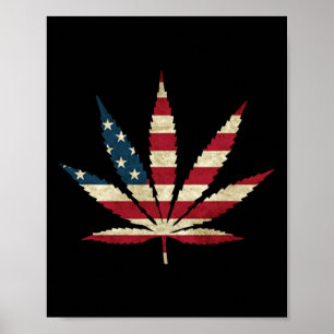 Affiche Drapeau Usa Feuille - Pot Drôle Drapeau Us Weed