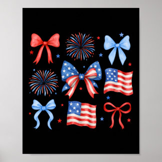 Affiche Drapeau Usa Feux D'artifice Rubans Patriotique 4 J