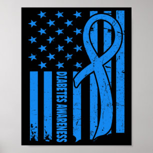 Affiche Drapeau Usa Guerrier diabétique Bleu Diabète Type