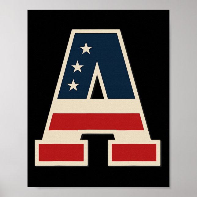 Affiche Drapeau Usa Lettre A Étoiles Rayures Trio Frie Cor (Devant)