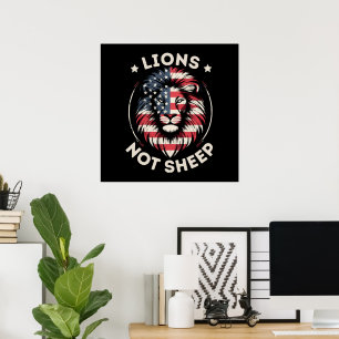Affiche Drapeau USA, LIONS ET NON MOUTONS