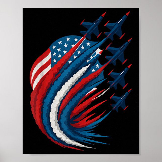 Affiche Drapeau Usa Patriotique Avions De Chasse Enfants F (Devant)