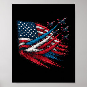 Affiche Drapeau Usa Rouge Blanc Bleu Patriotique Avions De