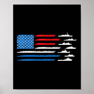 Affiche Drapeau Usa Rouge Blanc Bleu Patriotique Navires M
