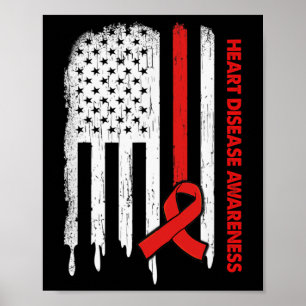 Affiche Drapeau Usa Rouge Ruban Sensibilisation aux maladi