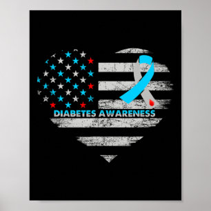 Affiche Drapeau Usa Sensibilisation au diabète Cœur Soutie