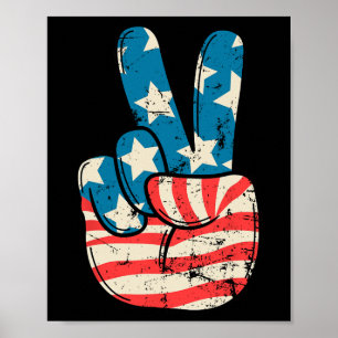 Affiche Drapeau Usa Signe De Paix Main 4 Juillet Patriote