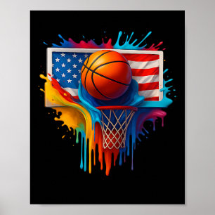 Affiche Drapeau Usa Splash de couleur Tie Dye Sketll Color