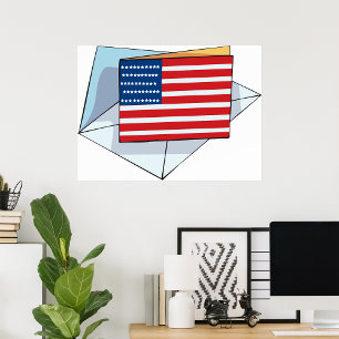Affiche Drapeau USA Sur Carte