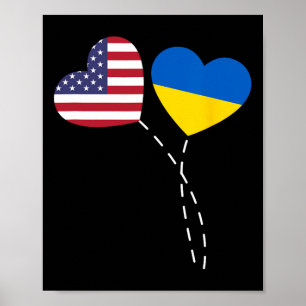 Affiche Drapeau Usa Ukraine Cœur Américains Ukrainiens Amo