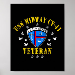 Affiche Drapeau Usa Vétéran Porte-Avions Uss Midway Cv 41