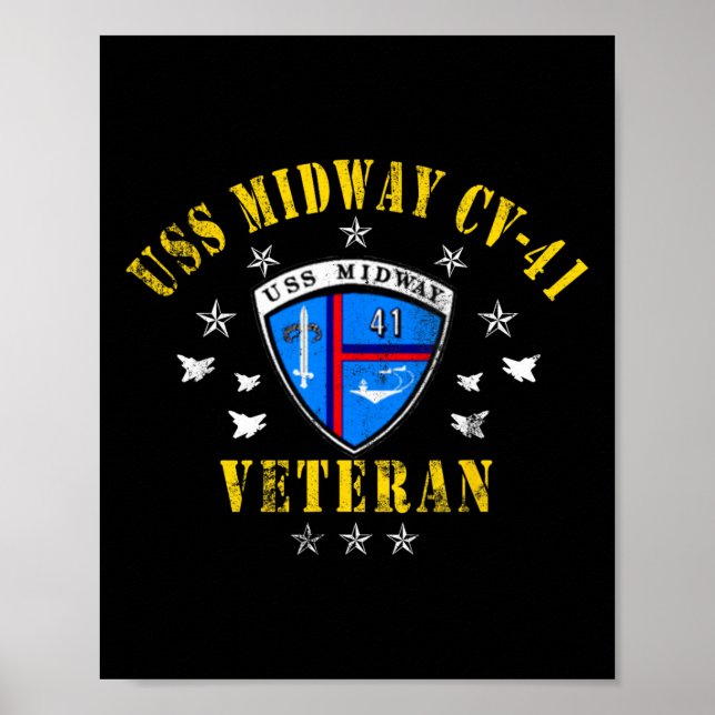 Affiche Drapeau Usa Vétéran Porte-Avions Uss Midway Cv 41 (Devant)