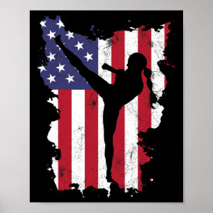 Affiche Drapeau Usa Vintage 4 Juillet Kickboxing Femmes En