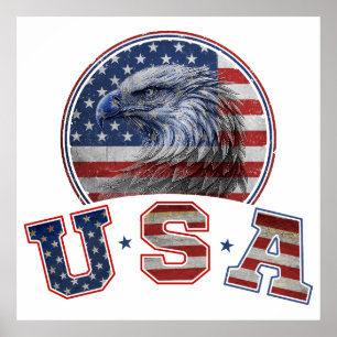 Affiche Drapeau USA Vintage Aigle Américain Drapeau Améric
