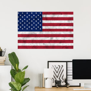Affiche Drapeau USA vintage rouge blanc bleu Amérique patr