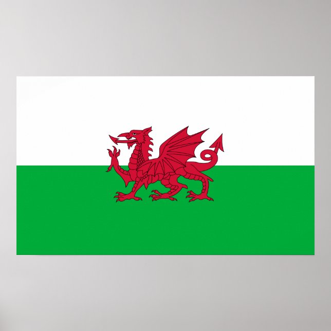 Affiche Drapeau vert et rouge du Pays de Galles avec Drago (Devant)