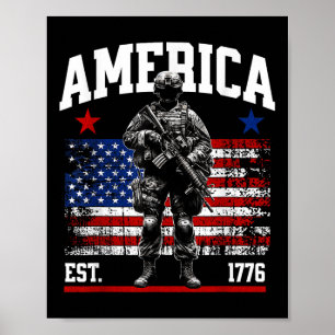 Affiche Drapeau Vintage Américain Patriotique 1776 4 Juill