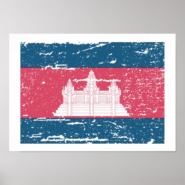 Affiche Drapeau vintage au Cambodge (Devant)