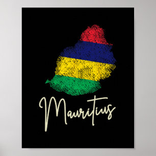 Affiche Drapeau vintage de l'île Maurice Océan Indien Vaca