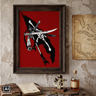 Affiche Drapeau vintage de Pirates, os croisés du crâne Jo