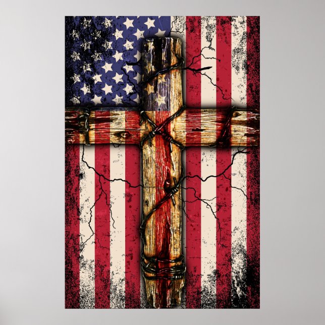 Affiche Drapeau vintage déprimé USA Christian (Devant)