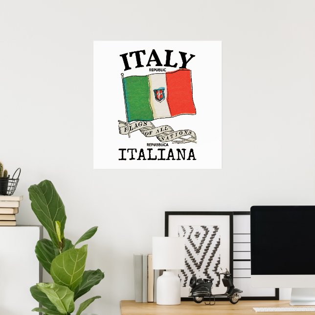 Affiche Drapeau vintage du pays Italie (Bureau à domicile)
