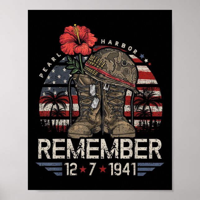 Affiche Drapeau vintage Hawaii Usa Tee, Pearl Harbour (Devant)