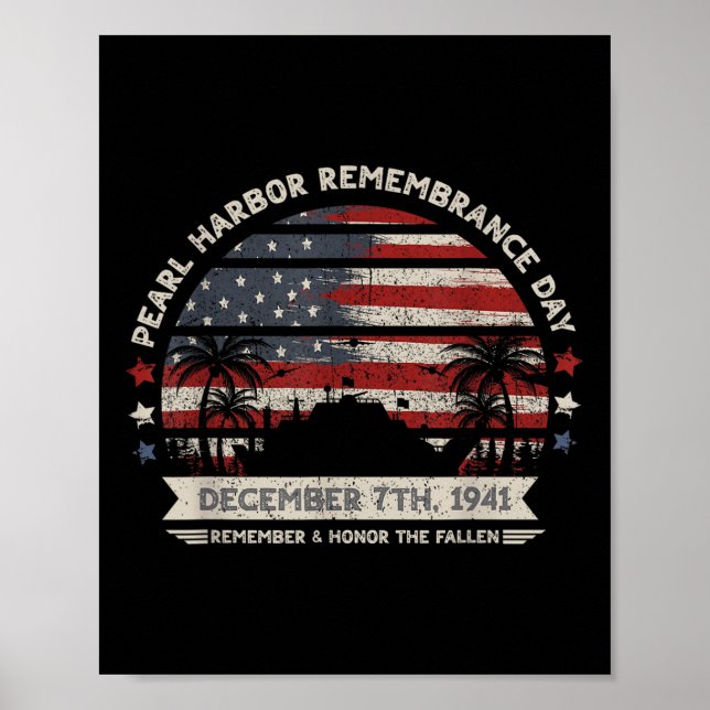 Affiche Drapeau vintage Hawaii Usa Tee, Pearl Harbour (Devant)
