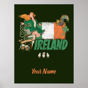 Affiche drapeau vintage irlandais souvenir de la Saint Pat