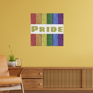 Affiche drapeau vintage LGBT en noir avec le texte Pride