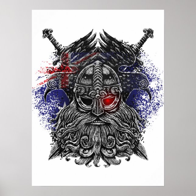 Affiche Drapeaux australiens mythologie viking épées corbe (Devant)