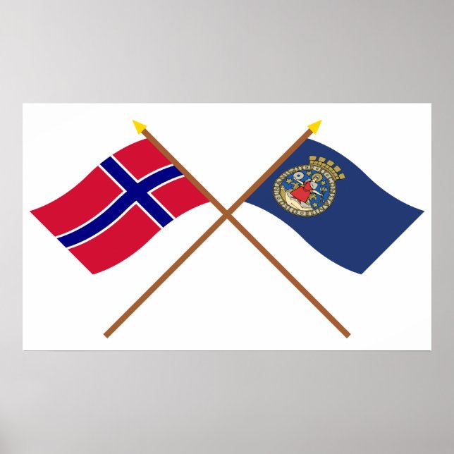 Affiche Drapeaux croisés de Norvège et d'Oslo (Devant)