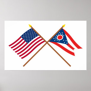 Affiche Drapeaux croisés des États-Unis et de l'Ohio