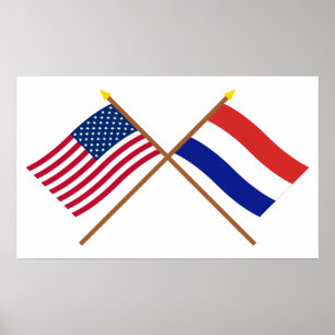 Affiche Drapeaux croisés des États-Unis et de Pays-Bas