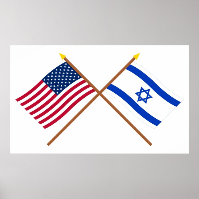 Affiche Drapeaux croisés des États-Unis et d'Israël (Devant)