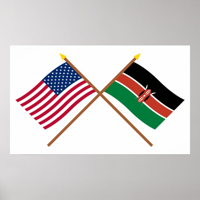 Affiche Drapeaux croisés des États-Unis et du Kenya (Devant)