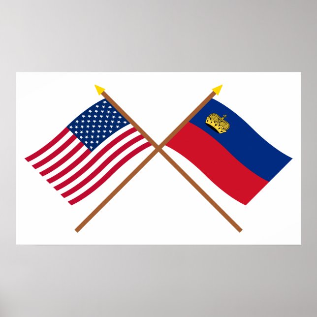 Affiche Drapeaux croisés des États-Unis et du Liechtenstei (Devant)