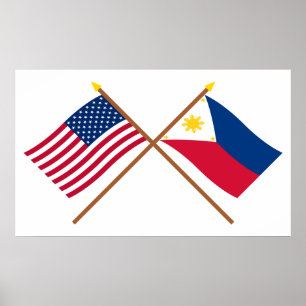 Affiche Drapeaux croisés États-Unis et Philippines