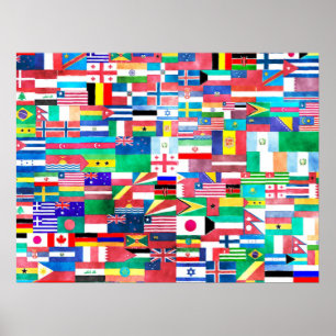 Affiche Drapeaux d'aquarelle du monde