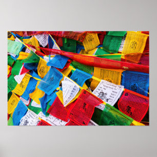 Affiche Drapeaux de prière tibétains colorés - Tibet
