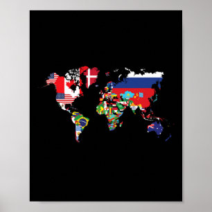 Affiche Drapeaux Des Pays Du Monde Carte Internationale