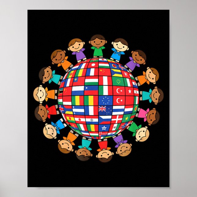 Affiche Drapeaux du monde globe enfants unité internationa (Devant)