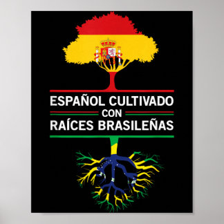 Affiche Drapeaux Espagne Brésil Cadeau Patrimoine Expat Fa