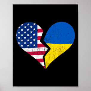 Affiche Drapeaux États-Unis et Ukraine – Symbole de cœur b